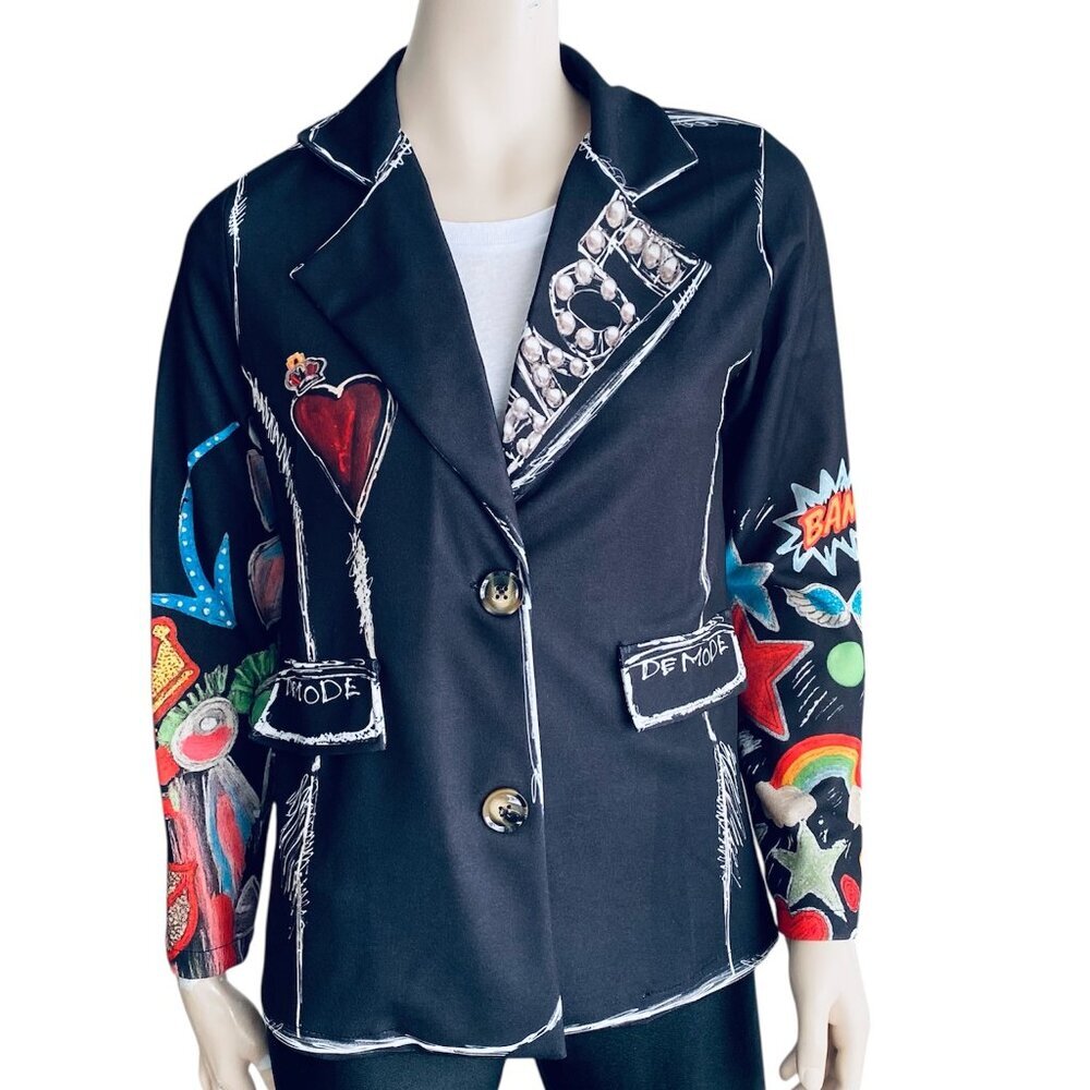 Via Vitale Italy Graphic Edge Scuba Knit Blazer S/M​